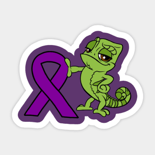 Chameleon with Awareness Ribbon (Purple) Sticker